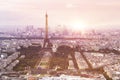 Sunset Eiffel tower and Paris city view form Triumph Arc. Royalty Free Stock Photo