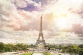 Sunset Eiffel tower and Paris. Royalty Free Stock Photo