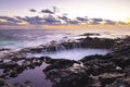 Sunset at El Bufadero natural blowhole on Gran Canaria. Ocean waves hiting rocks Royalty Free Stock Photo