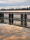 Sunset on the embankment after the rain. Reflection of the sky in the wet pavement, Kazan, Russia Royalty Free Stock Photo