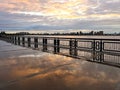 Sunset on the embankment after the rain. Reflection of the sky in the wet pavement, Kazan, Russia Royalty Free Stock Photo