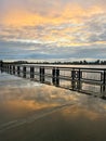 Sunset on the embankment after the rain. Reflection of the sky in the wet pavement, Kazan, Russia Royalty Free Stock Photo