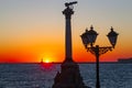 The sunset on the embankment of Sevastopol.  Selective focus Royalty Free Stock Photo