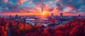 Sunset Embrace Over Berlin\'s Fernsehturm and Cityscape. Concept Berlin, Fernsehturm, Sunset,