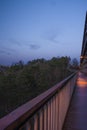 Sunset evening on foot and railway bridge over valley in Trebic town