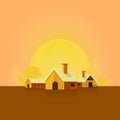 Houses and landscape. home nature atmosphere. tree. sun. background Royalty Free Stock Photo