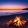 Sunset evening night bonfire campfire fire wood at sea ocean coast beach Adventure vacation trip camping Graphic