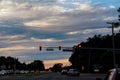 Sunset evening night traffic, cars on highway road in busy city, urban view Royalty Free Stock Photo