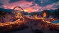 Sunset Fairground Ferris Wheel Mountain Aerial Royalty Free Stock Photo