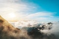 Sunset on Fansipan tallest mountain in  Hoang Lien Son Range, Vietnam Royalty Free Stock Photo