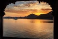 Sunset at Fateh Sagar lake in Udaipur. India