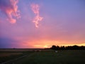 Sunset in fields of cut grain Royalty Free Stock Photo