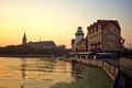 Sunset at the fishermen village on the river Peregolya, Kaliningrad, Russia