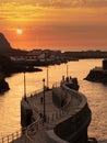 Sunset in the fishing port of Cudillero, Spain Royalty Free Stock Photo