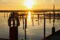 Sunset at the fishing stakes in the harbor Royalty Free Stock Photo