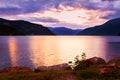 Sunset in fjord Hardanger Norway Royalty Free Stock Photo