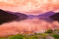 Sunset in fjord Hardanger Norway