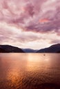 Sunset in fjord Hardanger Norway Royalty Free Stock Photo