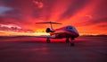 Sunset flight on luxury airplane, piloting through mid air journey generated by AI Royalty Free Stock Photo