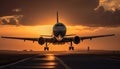 Sunset flight takes off, transporting passengers on business journey generated by AI Royalty Free Stock Photo