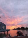 sunset on the floating mosque beach Royalty Free Stock Photo