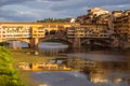 Sunset in Florence, Arno river and the Ponte Vecchio Royalty Free Stock Photo