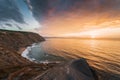 Sunset at the Flysch coastline, Barrika beach near Bilbao in the Basque Country, Spain Royalty Free Stock Photo