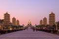 Sunset at Fo Guang Shan buddist temple of Kaohsiung, Taiwan with many tourists walking by. Royalty Free Stock Photo