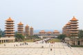 Sunset at Fo Guang Shan buddist temple of Kaohsiung, Taiwan with many tourists walking by. Royalty Free Stock Photo