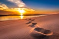 Dune du Pilat, France - Into the Sunset - Footsteps in the sand of the Dune du Pilat Royalty Free Stock Photo