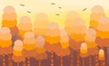 A Sunset Forest Background With Bird Fly