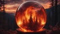 sunset in the forest highly intricately photograph of Fire lord rising from magma inside a crystal ball,