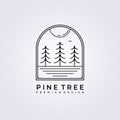 sunset forest pine tree logo vector illustration design line art simple badge landscape lake forest