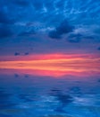 Sunset in the form of three colors of the sky: orange, purple, magenta over the sea Royalty Free Stock Photo