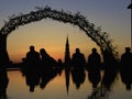 Sunset fountain reflections