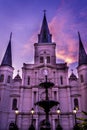 Sunset Fountain Saint Louis Cathedral Facade New Oreleans Louisiana