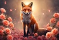 Sunset Fox: Rose Flower Full Body Illustration Rose Flower Fox