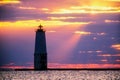 Sunset at Frankfort North Breakwater Lighthouse Michigan, USA, North American Royalty Free Stock Photo