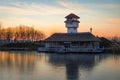 Sunset on frozen Comana lake, Giurgiu, Romania.