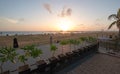 Sunset at the Galle Face beachfront urban park area in Colombo Sri Lanka