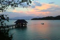 Sunset on Gaya Island overlooking the Jetty and Kota Kinabalu Borneo - Gaya Island Sabah Malaysia Asia