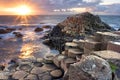 Sunset at Giant s causeway Royalty Free Stock Photo