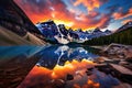 Sunset at Glacier National Park, Montana, United States of America, Moraine Lake Sunrise Colorful Landscape, AI Generated Royalty Free Stock Photo