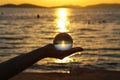 Sunset - Glass ball reflection of sea sunset