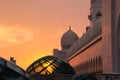 The sunset through the glass dome at the Sheikh Zayad Grand Mosque, Abu Dhabi Royalty Free Stock Photo