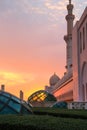 The sunset through the glass dome at the Sheikh Zayad Grand Mosque Royalty Free Stock Photo