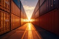 Sunset Glow at Container Storage Yard Royalty Free Stock Photo