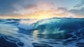 Sunset Glow on Cresting Ocean Wave Horizon Royalty Free Stock Photo