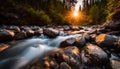 Sunset Glow Over a Peaceful Mountain Stream