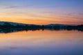 After sunset glow reflected on a lake surface, Shoreline Park, Mountain View, San Francisco bay area, California